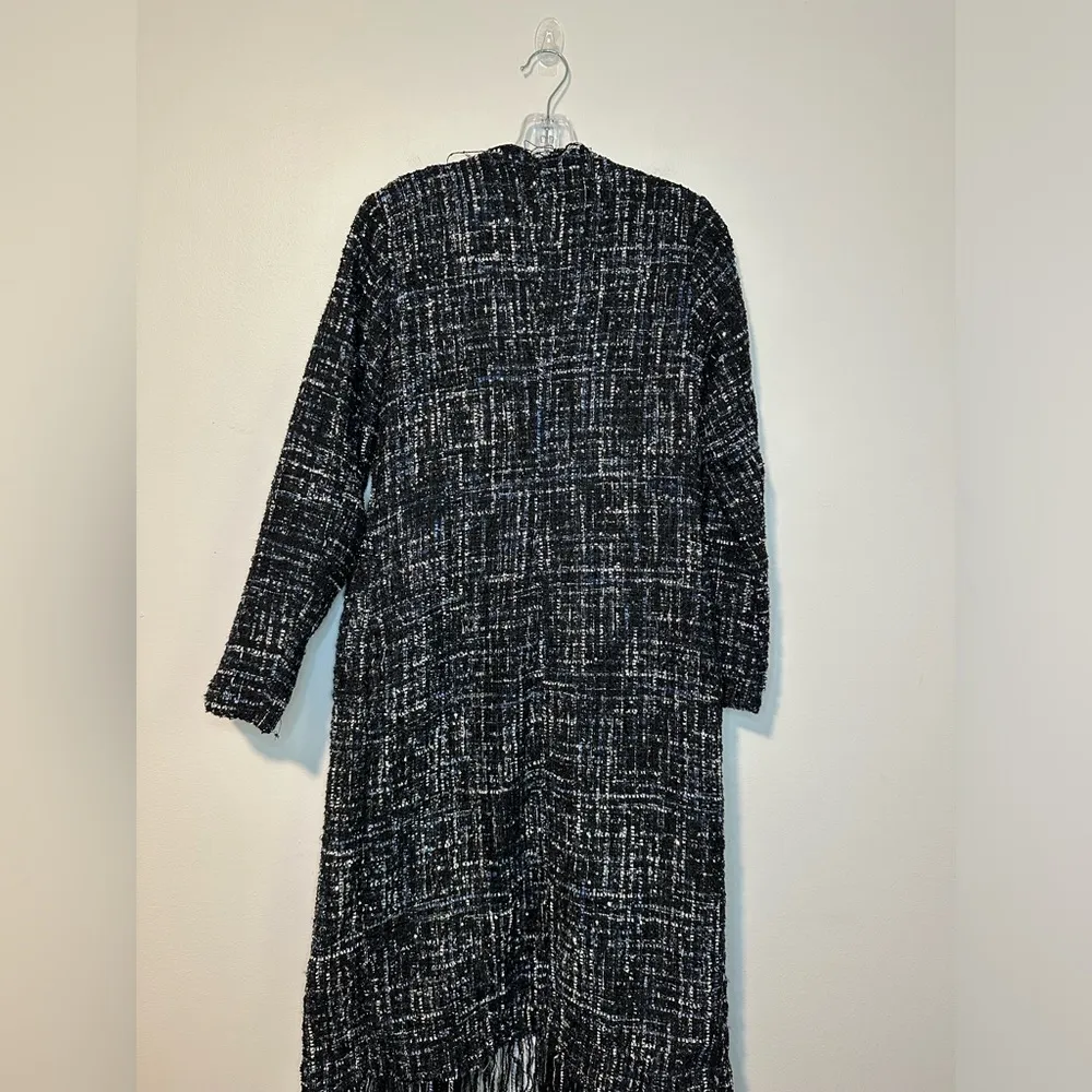 Boston Proper Metallic Tweed Duster Cardigan Sz 4 Fringe Holiday Party - Image 4