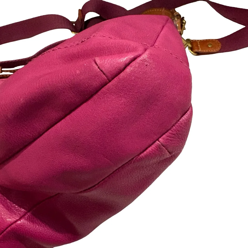 Vtg Fossil Magenta Hobo Double Strap Hobo Pebbled Leather Shoulder Crossbody Bag - Image 6