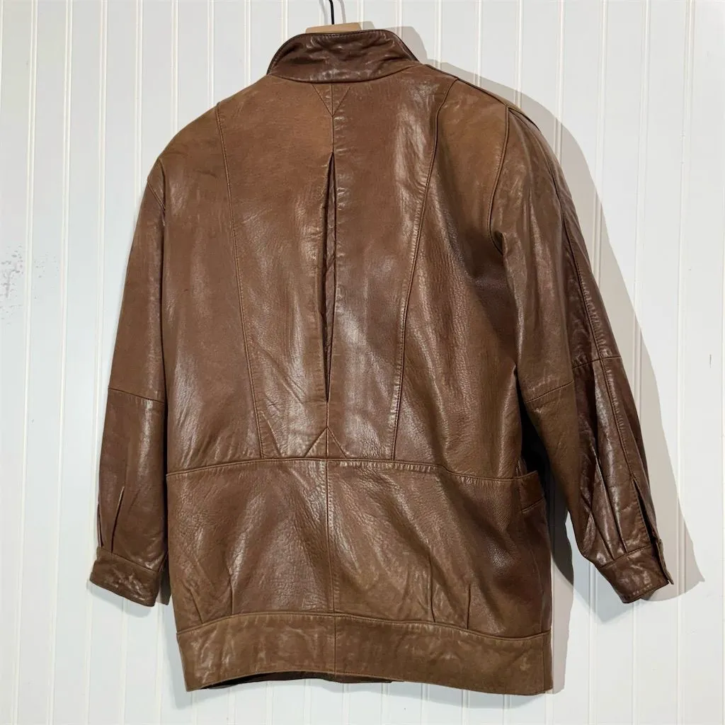 Vintage Wendi Q by Saxony Leather Jacket Brown Oversized 80s 90s Korea Women’s M Size M - Image 3