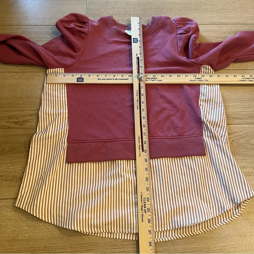 Maeve x Anthropologie Puff Sleeve Striped Sweatshirt Layered Size M - Image 6