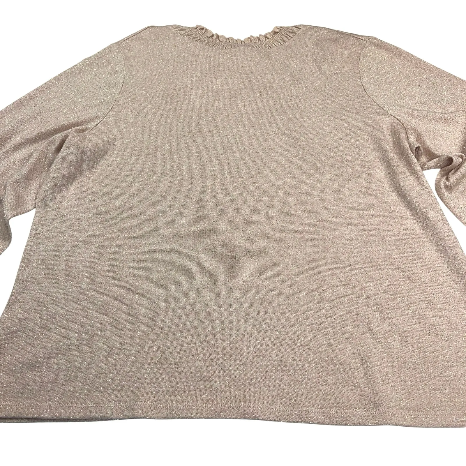 Talbots  Tie Back Smocked Shimmer Ruffle Neck Blush Pink Sweater Top Size 2X - Image 3