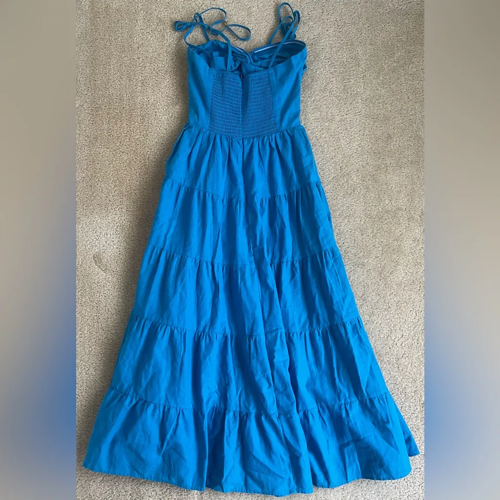 NWT Petal & Pup Tie Strap Tiered Midi Maxi Dress in Blue Women's Medium - Image 3