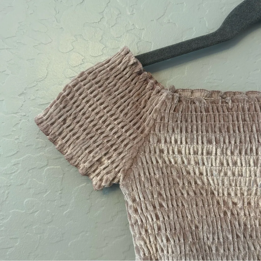 ⭐️Urban Outfitters Light Before Dark mauve velvet smocked crop top size small - Image 12