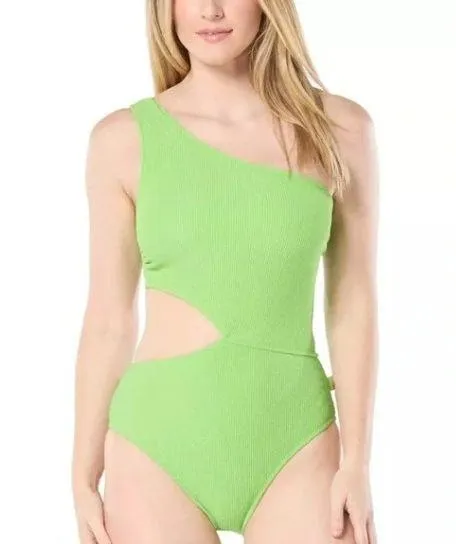 Michael Kors One Piece Swimsuit One Shoulder Cut Out Ribbed Green Size 8 NEW NWT - Image 3