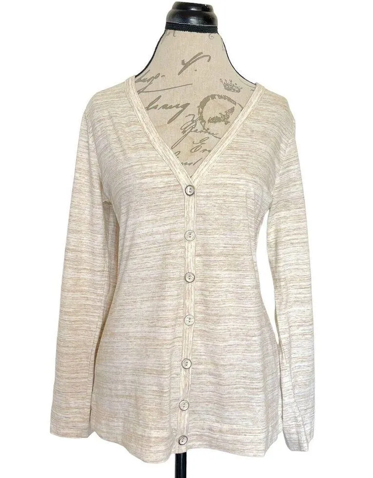 Isaac mizrahi Live Womens Blouse Size Small Beige Long Sleeve Button Space Dyed - Image 4