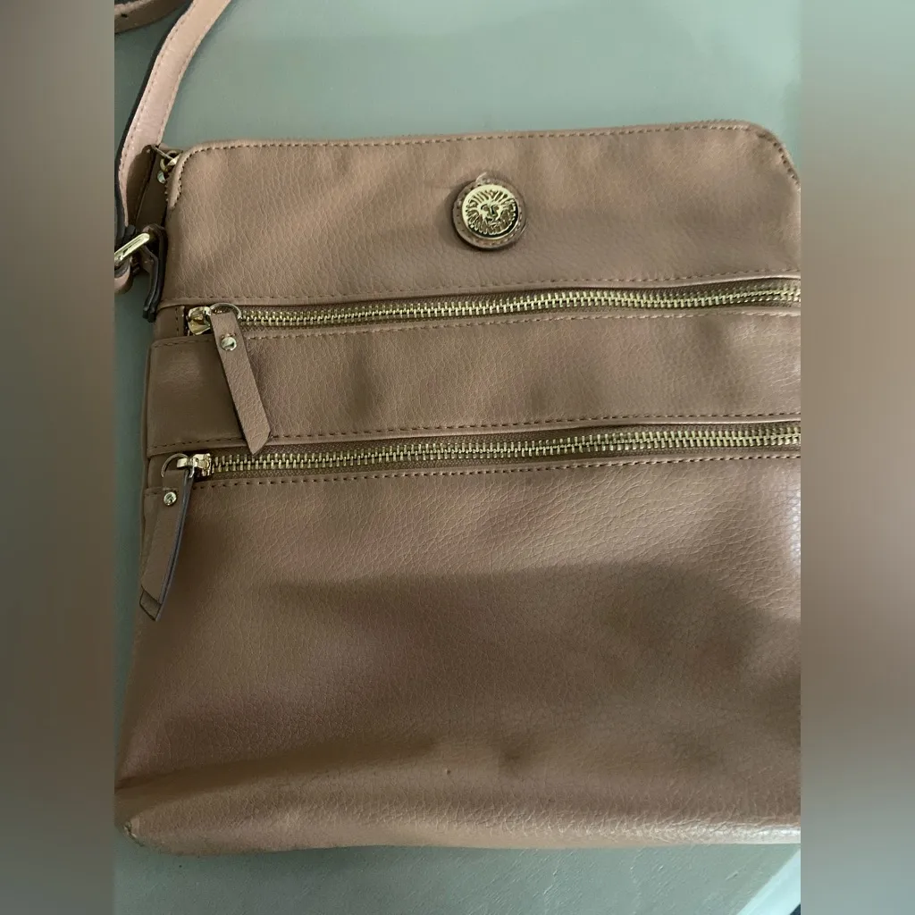 Anne Klein Neutral Taupe Leather Crossbody Multi Pockets Slots - Image 2