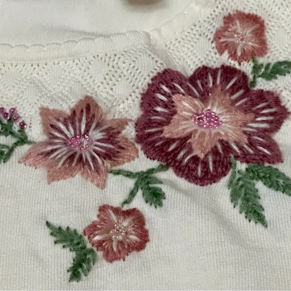 Cream White Cottage Core Womens Size 1X Knit Sweater Coquette Coastal Granny - Image 16