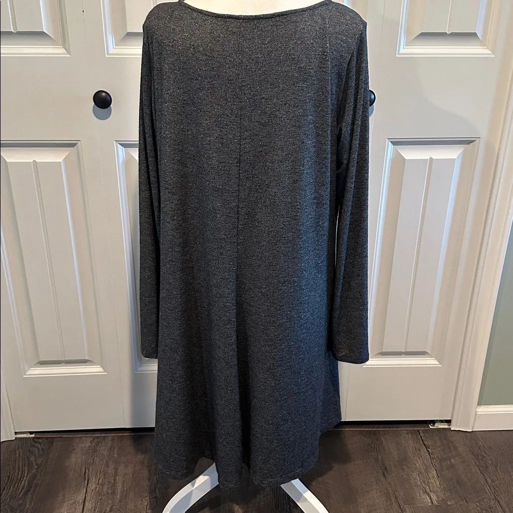 Express XL Heathered Charcoal Gray V-Neck Long Sleeve A-Line Jersey Knit Dress - Image 8