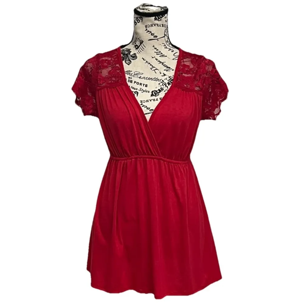 VTG Y2K Retro Red Lace Babydoll Blouse Romantic Coquette Preppy PM Size undefined - Image 2