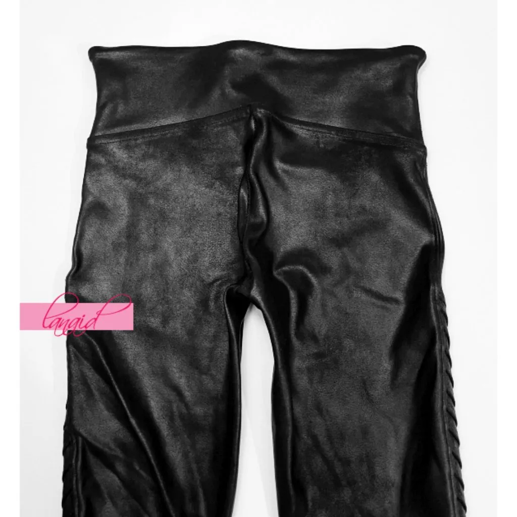 Spanx Faux Leather Moto Leggings Black Shiny Biker Motorcycle Edgy Skinny Pants - Image 13