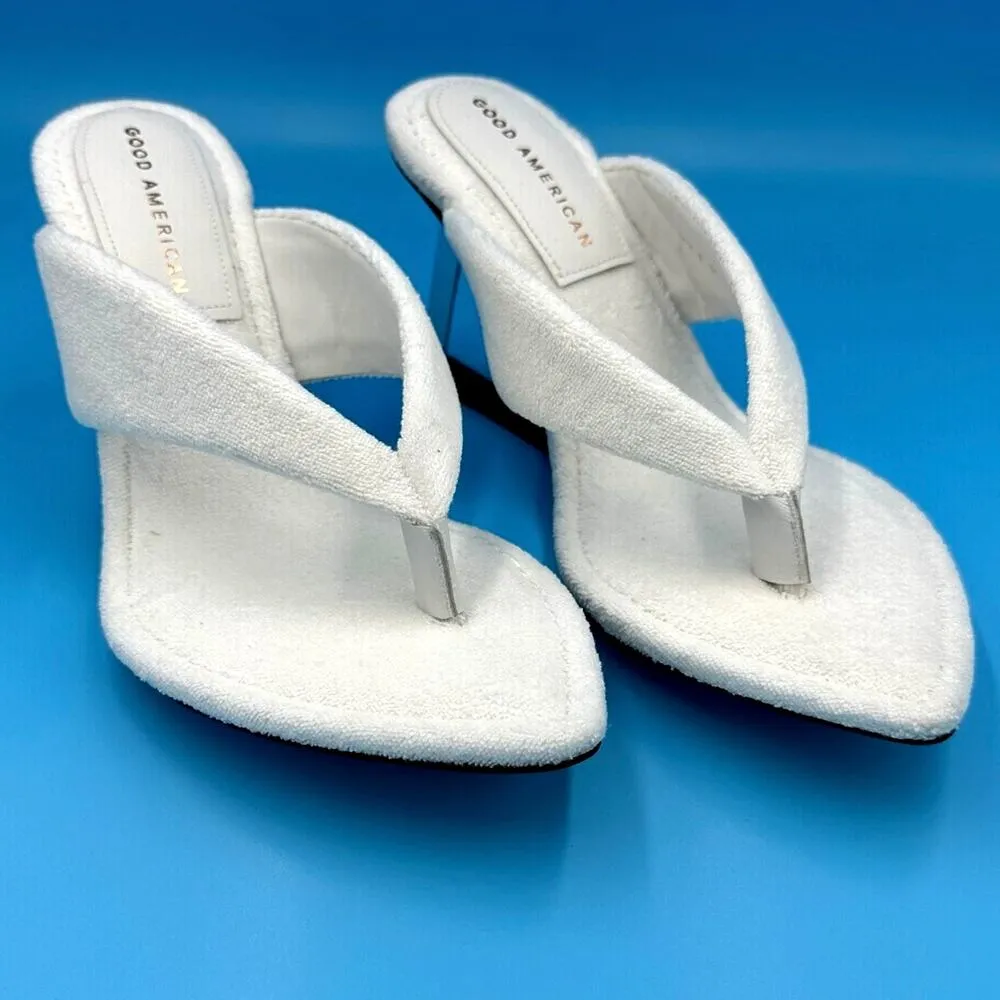 Good American Cinder F*cking Rella Wedge Sandal- White Terry- 10 - Image 4