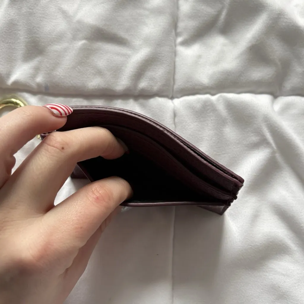 Steve Madden Card Case Burgundy Purple ID Holder Gold Keyring Small - Image 7