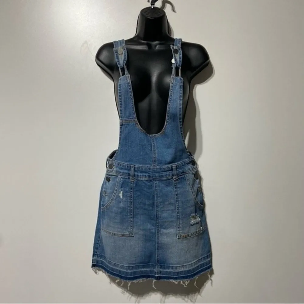 Hot Topic Distressed Denim Skirt Overall Jumper Skirtall Size Small NWT - Image 5