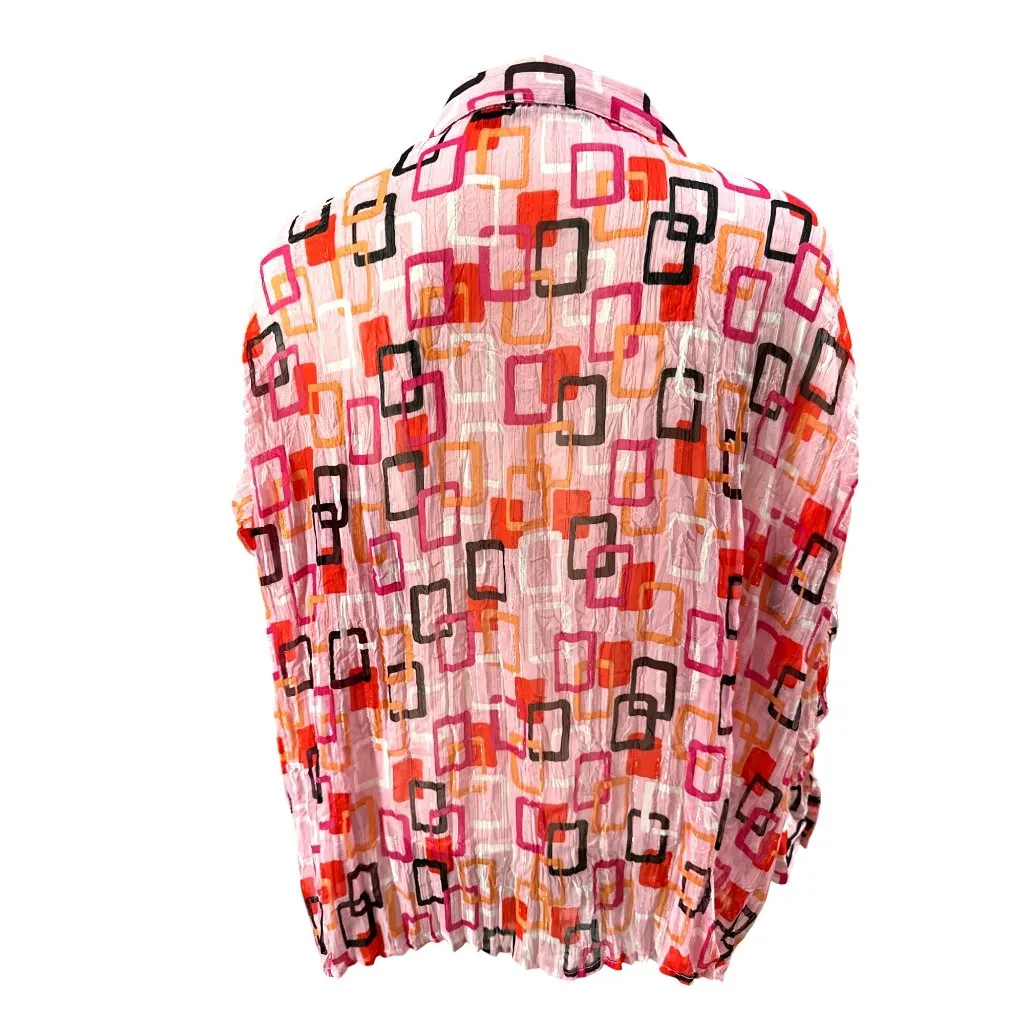 Essentials By Milano XL Pink Geometric Button Up Blouse Retro Cityworkcore Red - Image 4