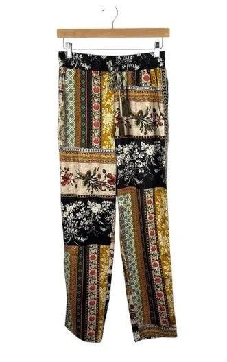 NWOT Talisman Women’s Satin Paisley Patchwork Pants in Multicolor Size S Black - Image 1