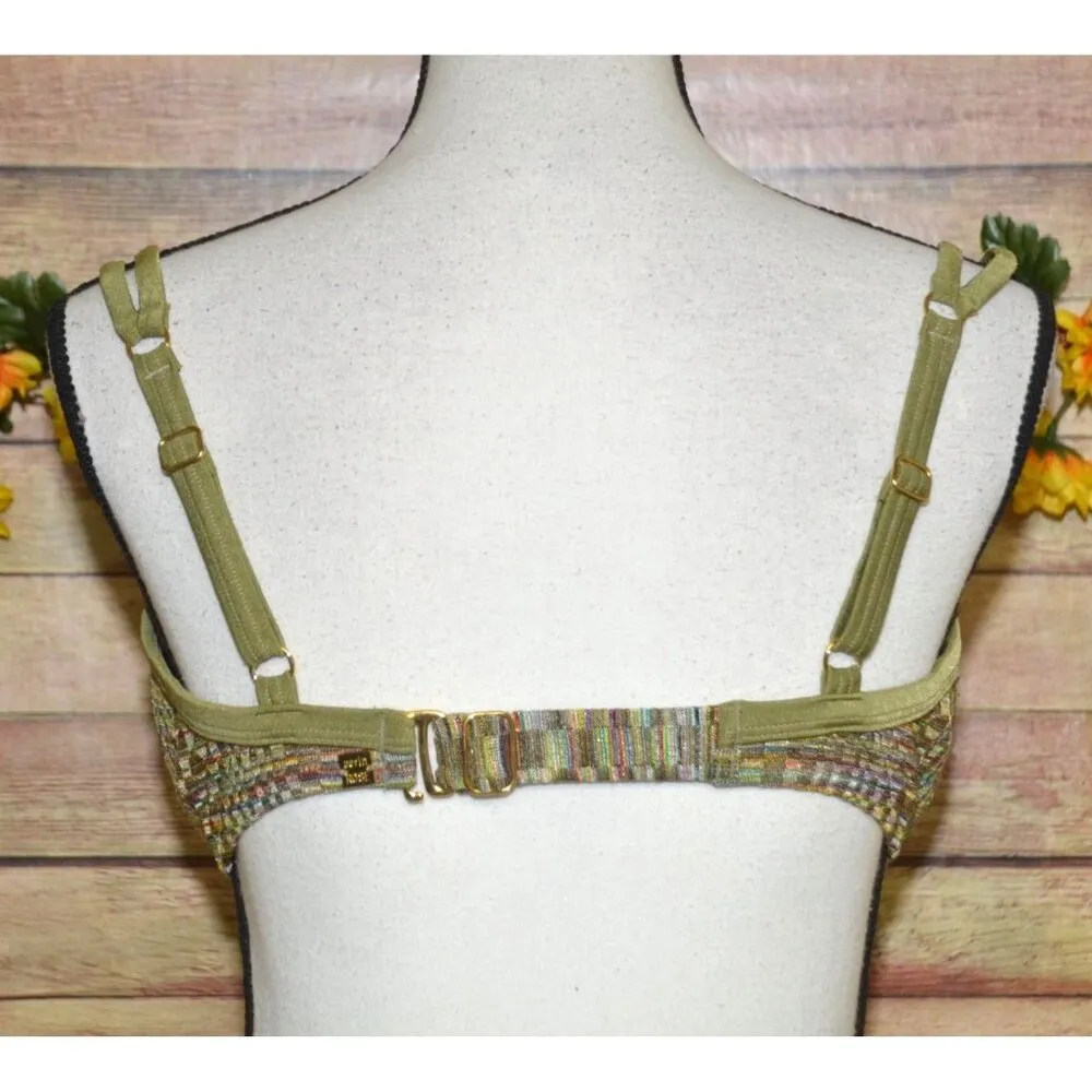 Aerin Rose 2 Piece Bikini Swimsuit Ladies XL 38DD Unique Green Striped Material - Image 5