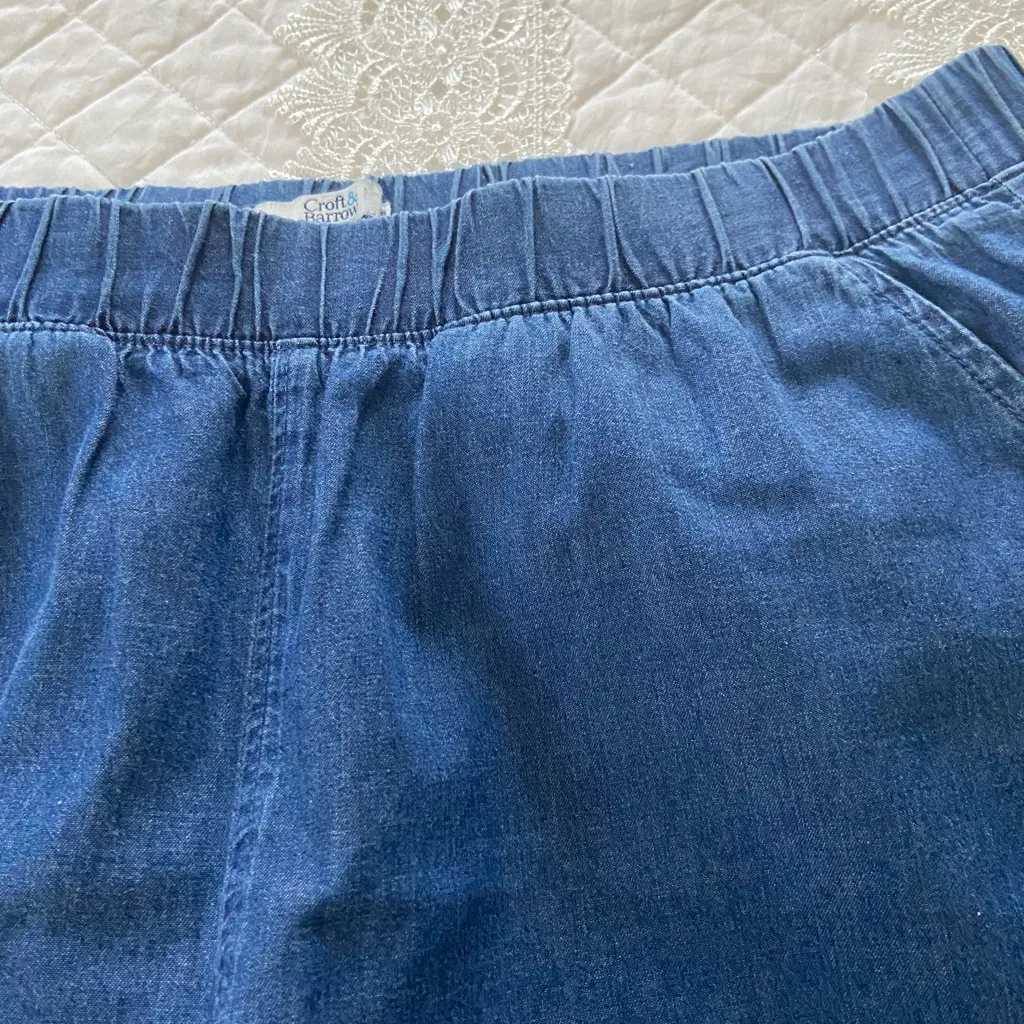 Croft & Barrow Wide Leg Pull On Chambray Cropped Pants Size Small Coastal Beach - Image 7