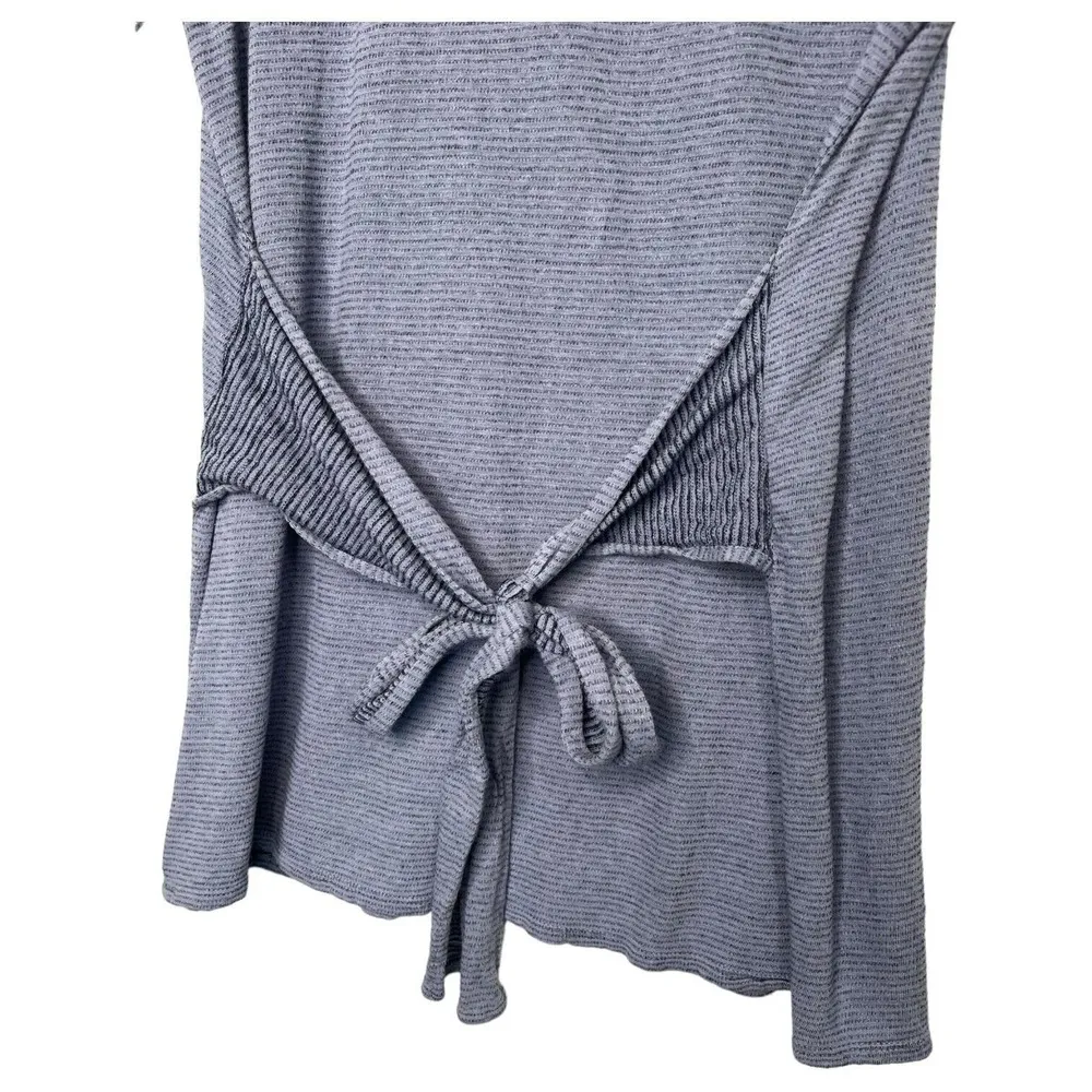 J Jill Top Womens M Pure Jill Linen Striped Scoop Neck Tie Short Sleeve Blue - Image 3