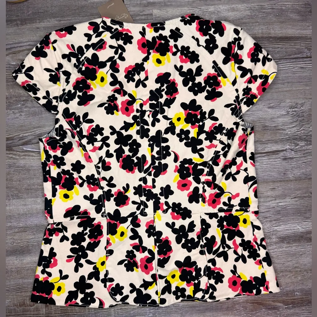 Elevenses Anthropologie Dahlia Pressed Floral Blazer Vest Buttons Size 4 Small - Image 9