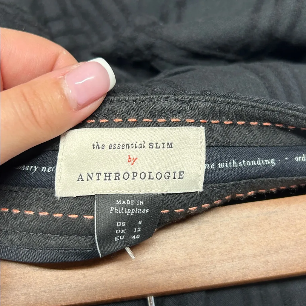 Anthropologie The Essential Slim Jacquard Trousers Black Plaid Velvet Size 8 NWT - Image 4