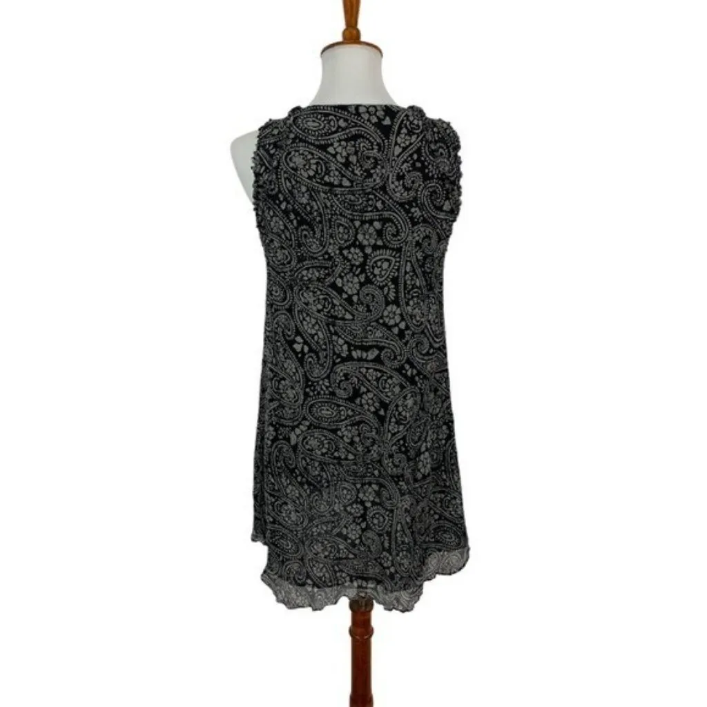 Winter Kate Black Silk Tunic Dress Large Gray Boho Sleeveless Festival - Image 4