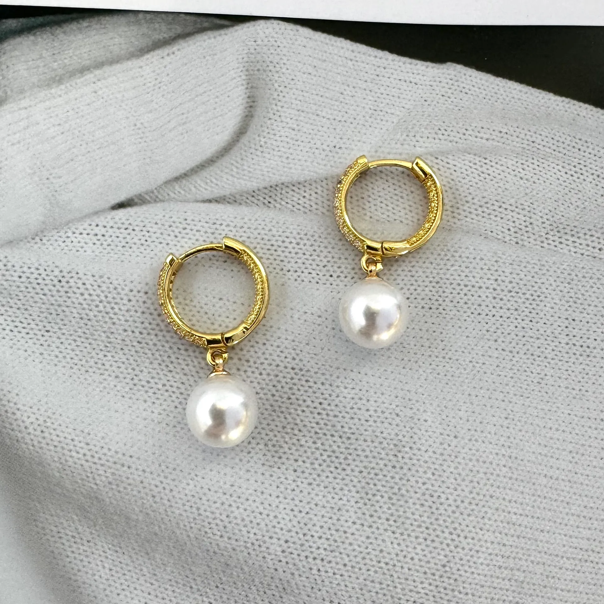 White Pearl Dangle Drop Earrings for Women Gold - Image 2