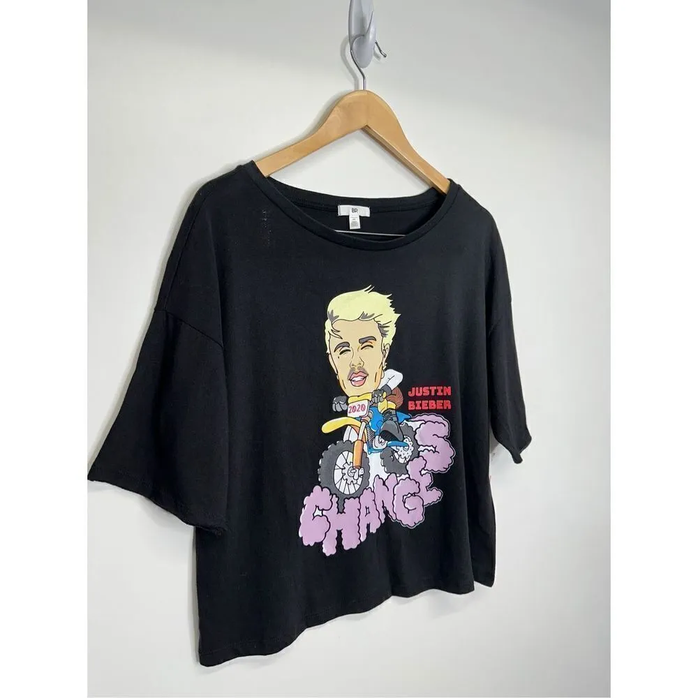 BP Justin Bieber Graphic Shirt Womens Black Short Sleeve Size Medium NWT - Image 4