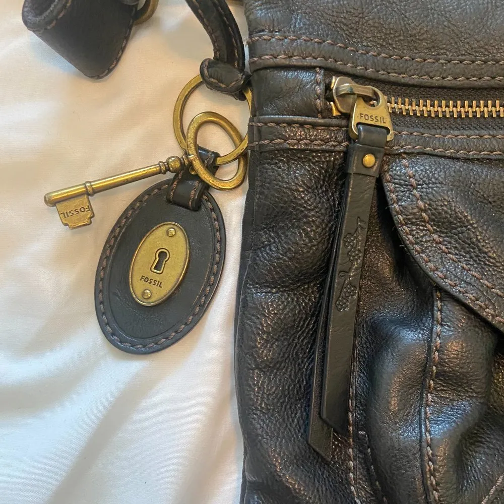 Fossil Black Leather Convertible Shoulder Crossbody Bag - Image 5
