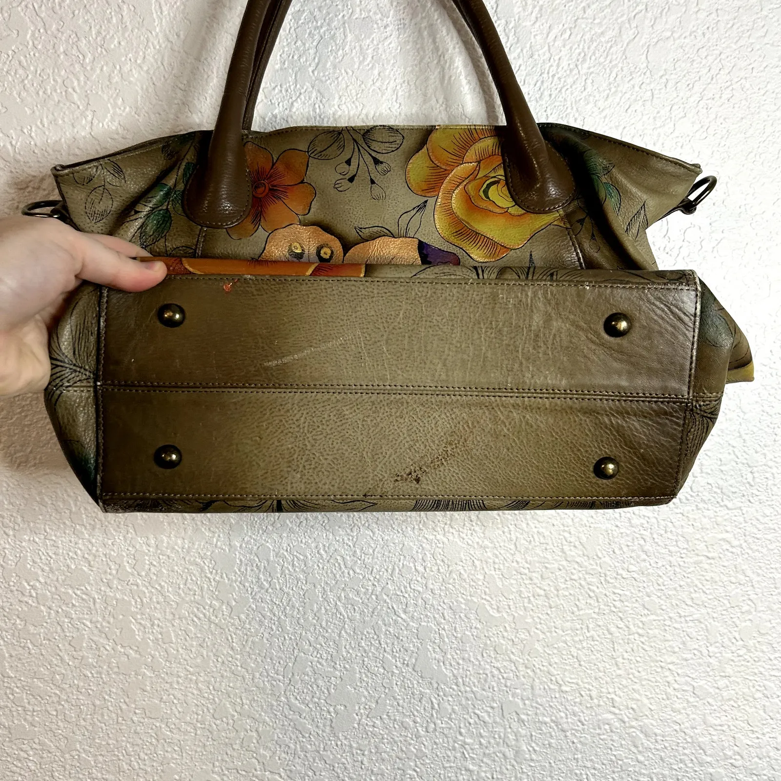 Anna Anuschka Double Handle Shoulder Bag Floral Butterfly Tote *No Crossbody - Image 7