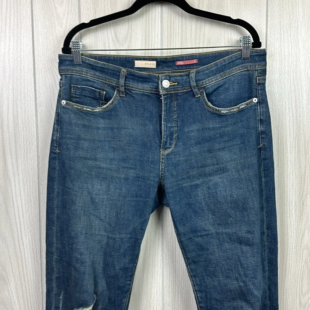 Pilcro Womens Jeans 29 Dark Wash Straight‎ Leg Cotton Pants Hole High Rise Blue - Image 4