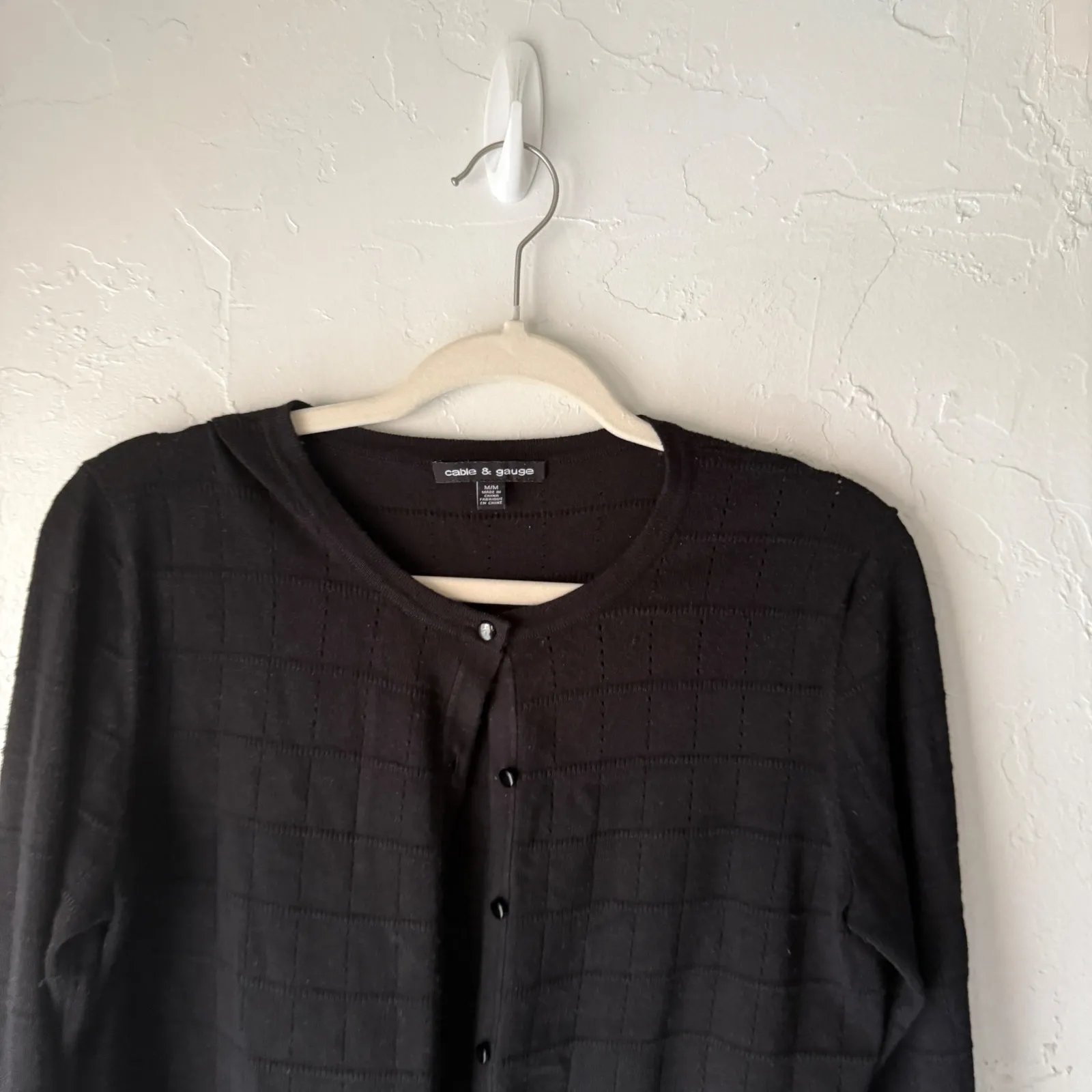 Cable & Gauge Black Textured Knit Button Front Cardigan Sweater M Twee Grunge - Image 2