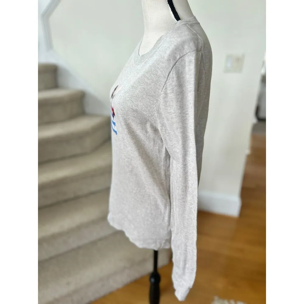 J.Crew Factory Light Grey Frenchie Bulldog Sequin Scarf Sweater Gray Size M - Image 4