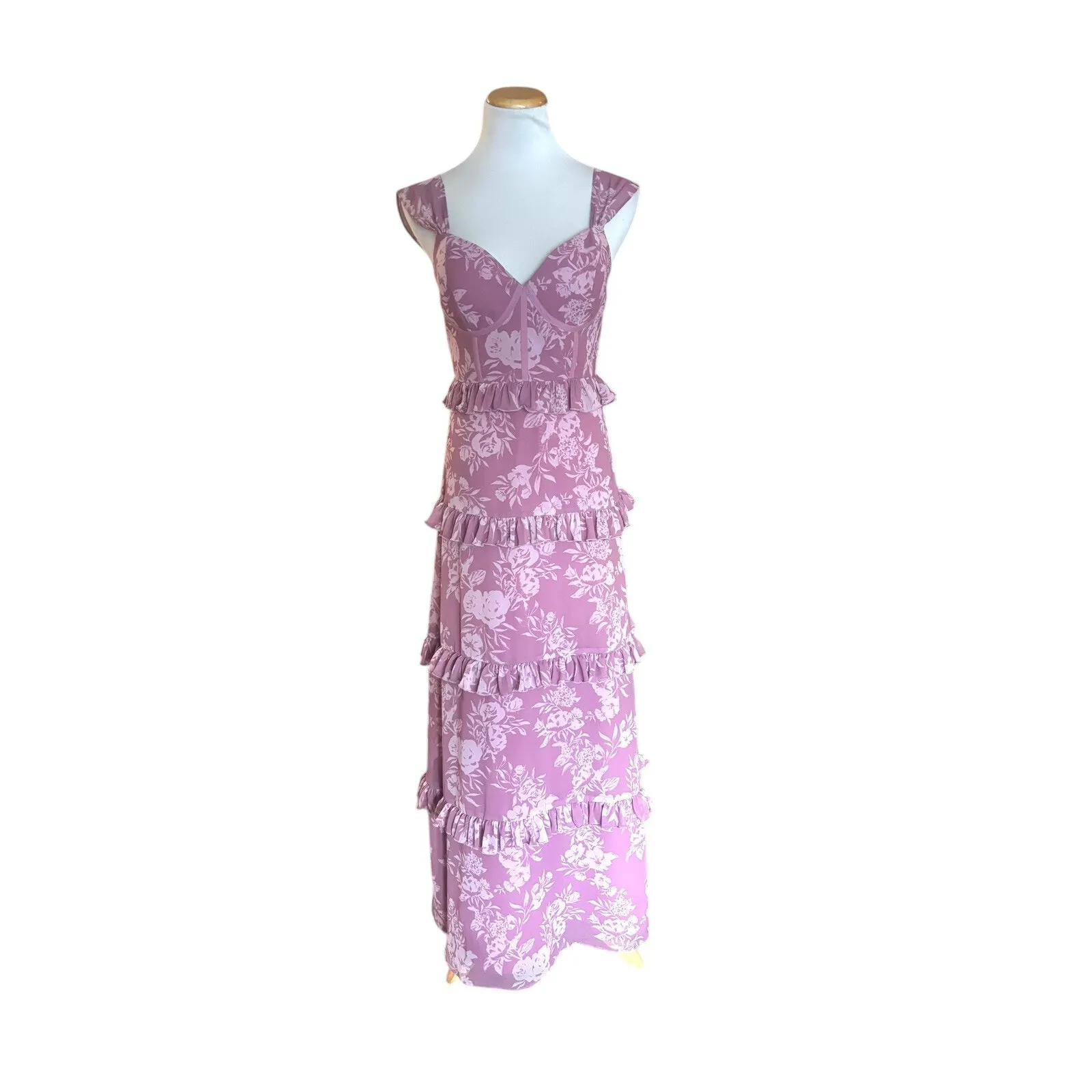 Revelry Sloane‎ Chiffon Floral Dress Size 4 Bridesmaid Wedding Guest Tiered - Image 3