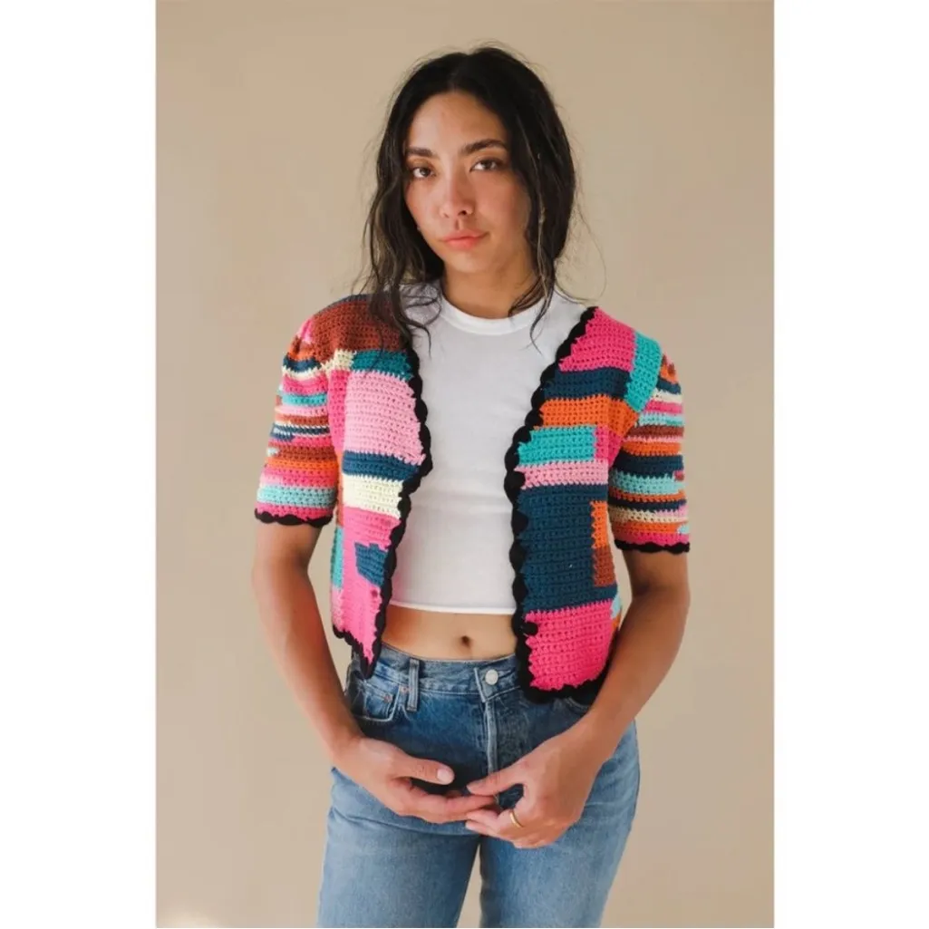 TACH Tini Multicolor Crochet Cardigan NWT Size Small Pink - Image 12