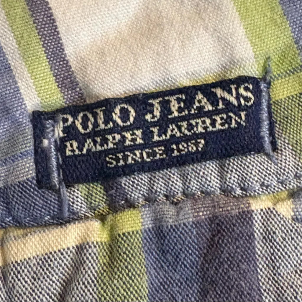 Vtg Polo Ralph Lauren Jeans Co Plaid Shorts Womens Sz 6 Blue Green Chinos Preppy - Image 5