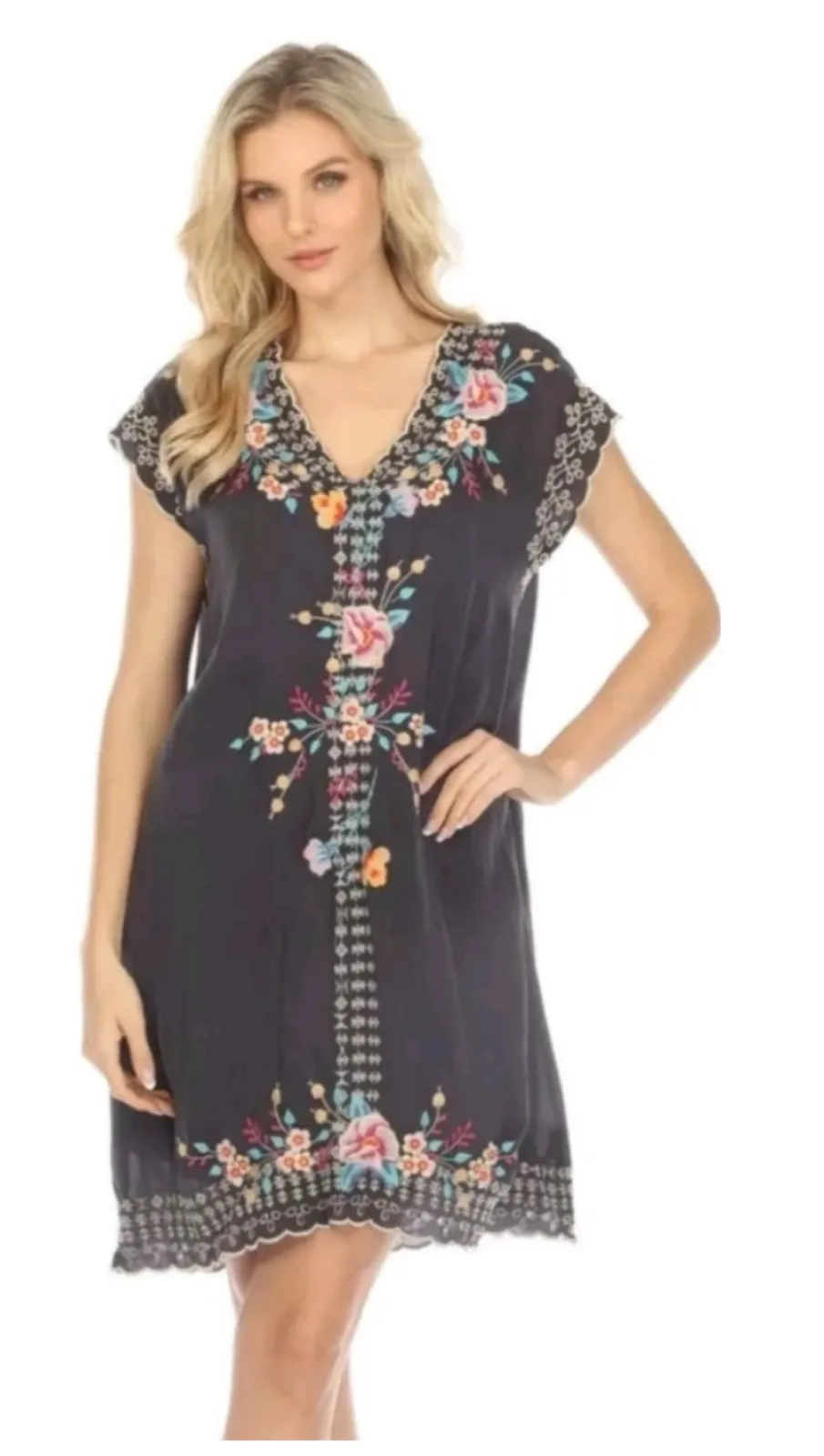 Johnny Was Embroidered Mini Dress Navy - Image 1