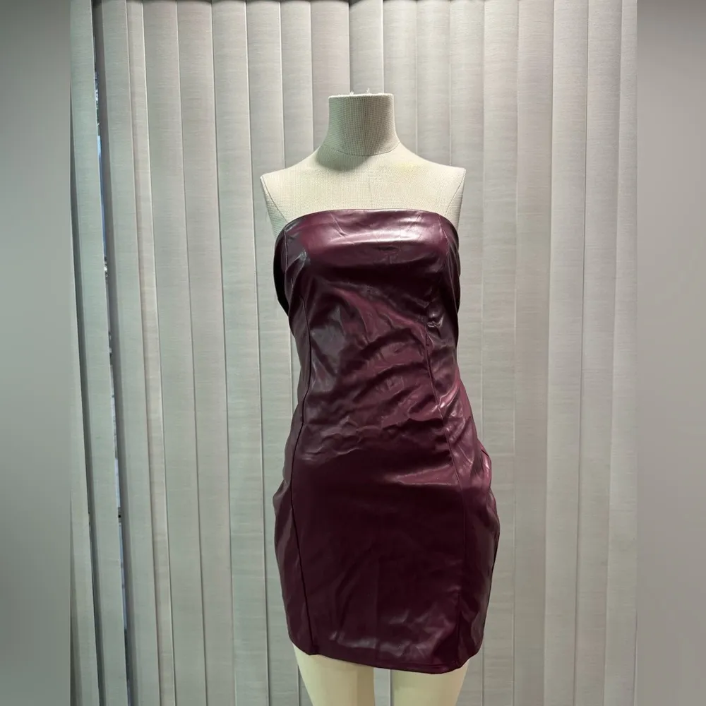 AMTIOUS burgundy leather strap dress 🌷 Purple Size L - Image 5