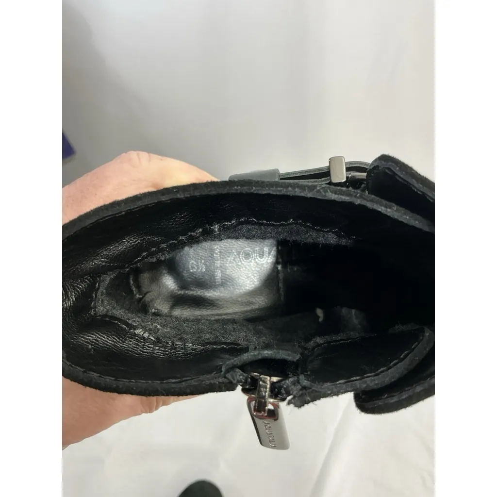 Womans Aqua Talk Wedge Bootie 6.5 Black Side Zip Lined Strap Accent - Image 7