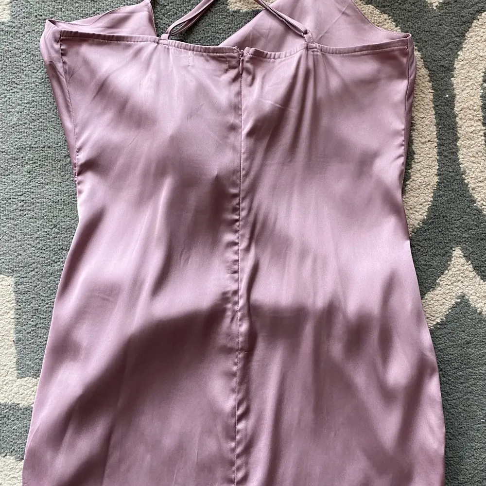 Lilac Ruched Satin Cowl Neck Dress, Size 6 - Image 10