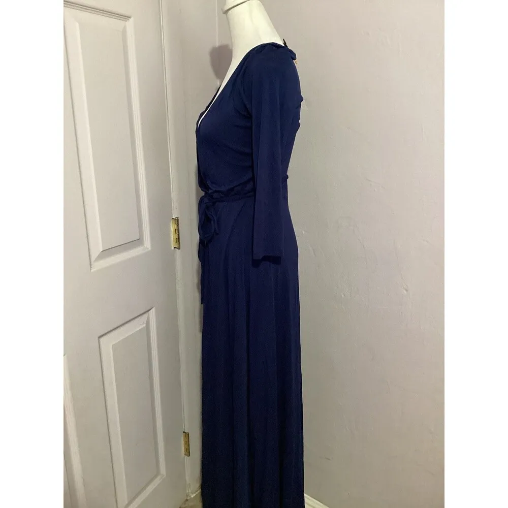 Lulu’s Lovely Navy Blue Gown Long Sleeve Maxi Dress Stretch Jersey S - Image 4