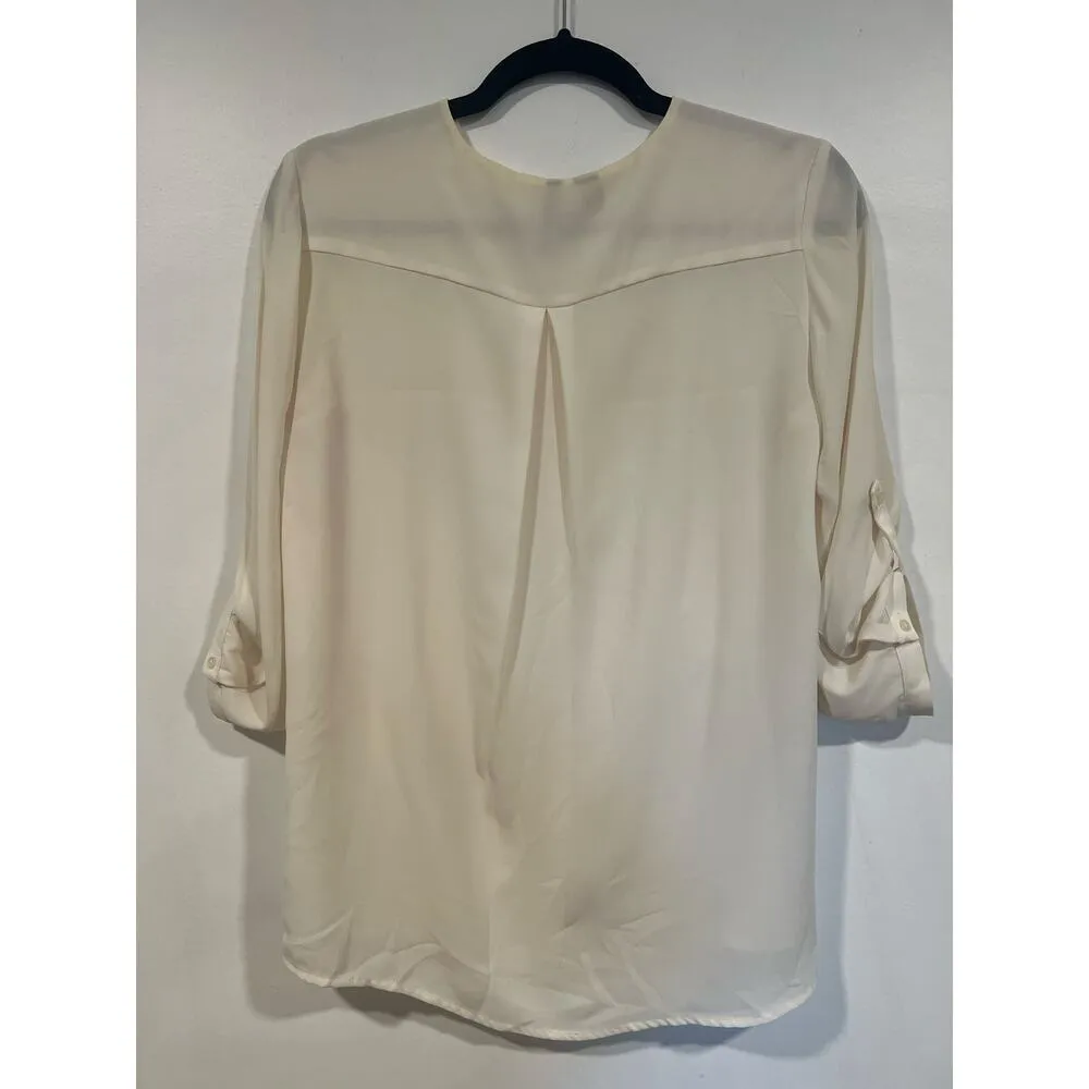 MNG Mango Minimalist Cream Long Sleeve Blouse XS Business Casual Officewear Tan - Image 5