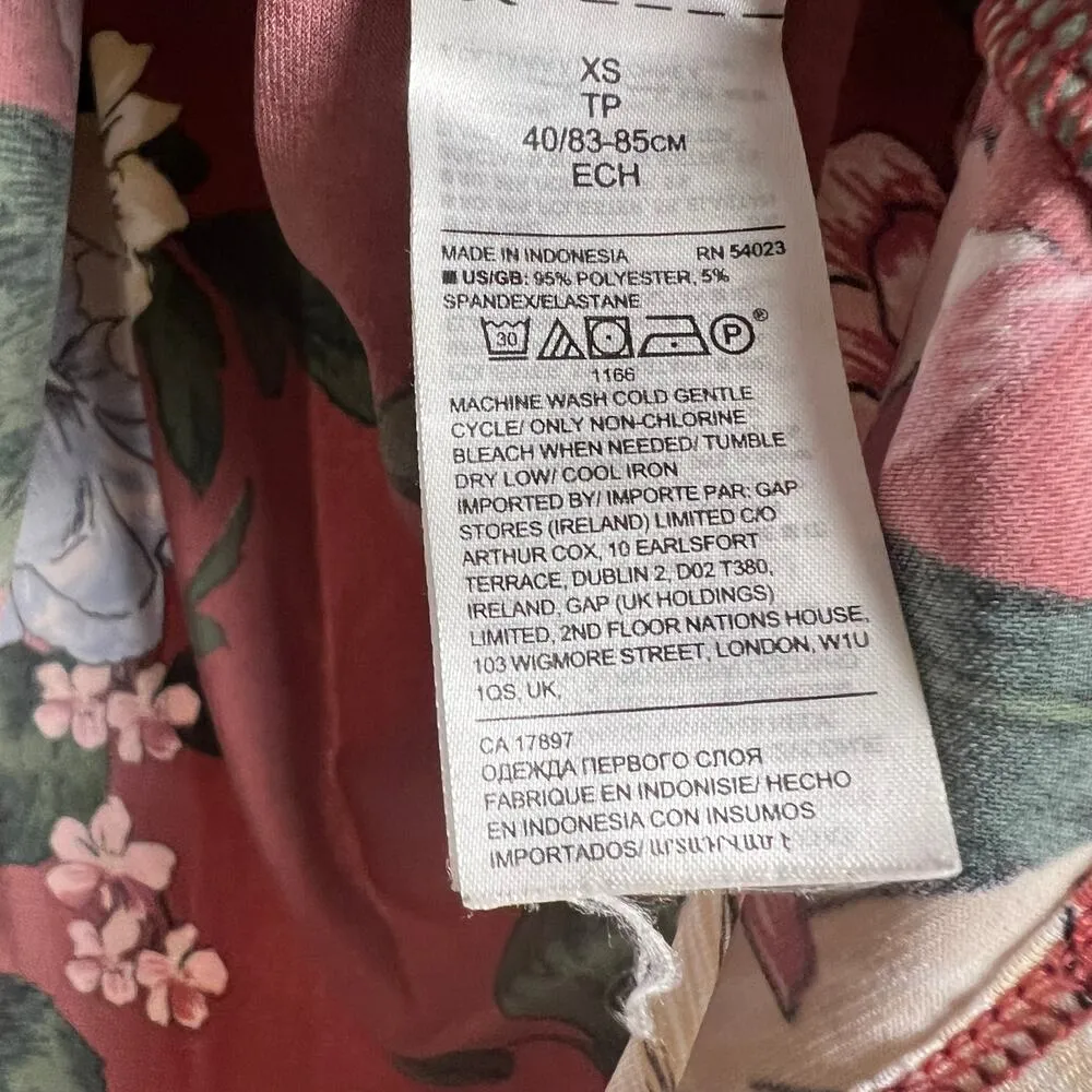 Banana Republic Red Floral Print 3/4 Long Sleeve Split V-Neck Popover Blouse XS - Image 9