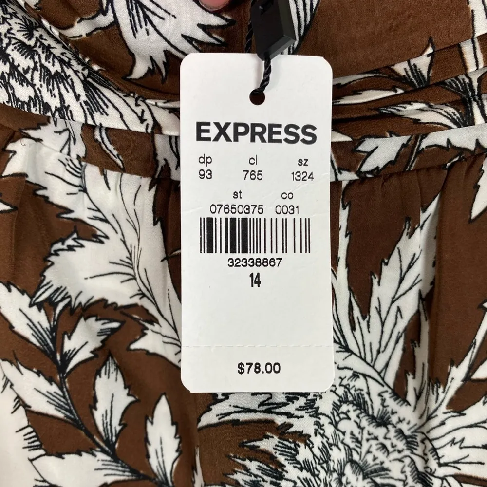 NEW Express Asymmetrical Tiered Tropical Floral Print Mini Skirt | BROWN | Sz 14 - Image 6