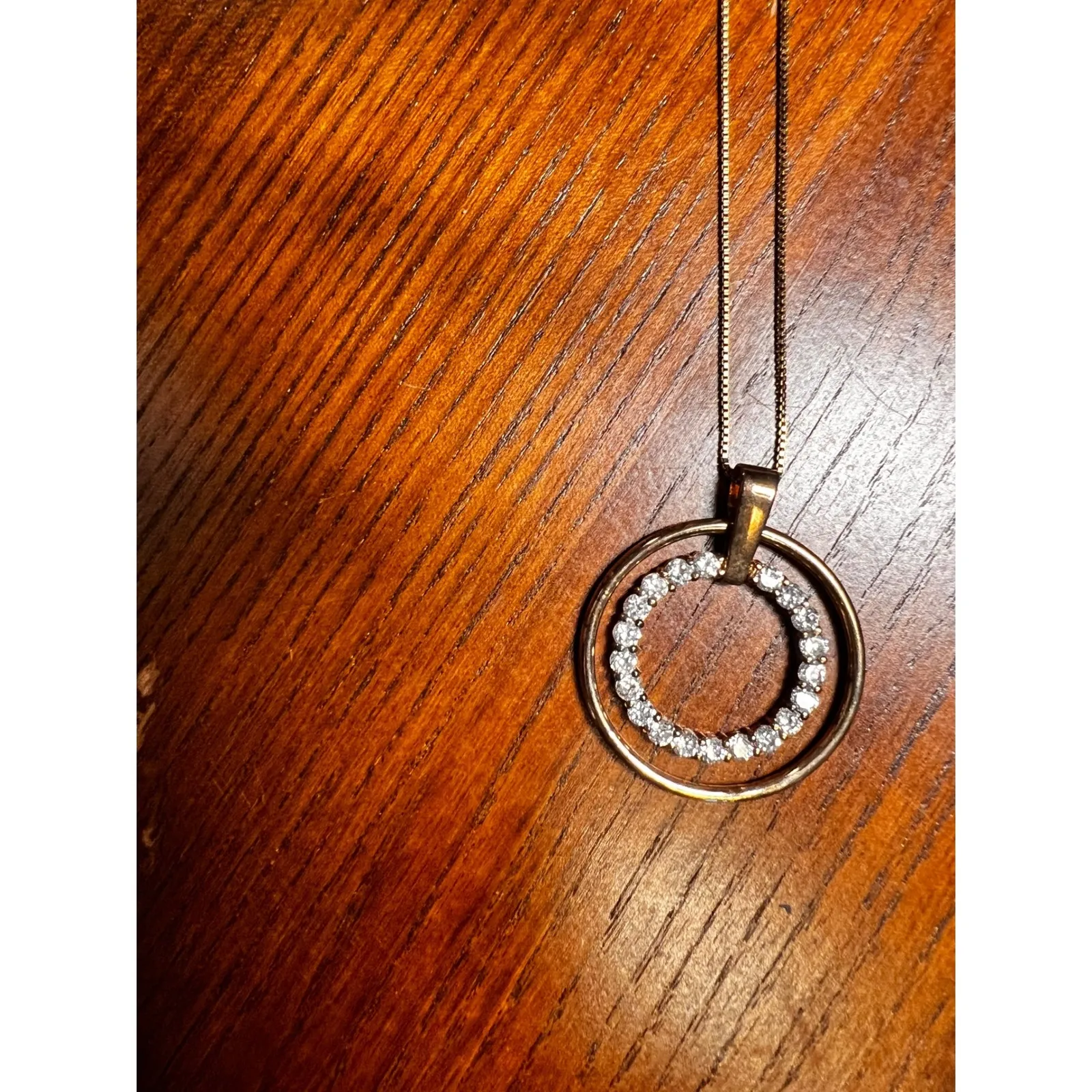 FAS Double Circle Pendant Necklace Cubic Zirconia‎ 925 Sterling Silver Gold Tone - Image 3