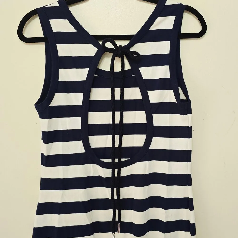 New Moncler Striped Long Dress Navy White Sleeveless Women's Size S - Image 8