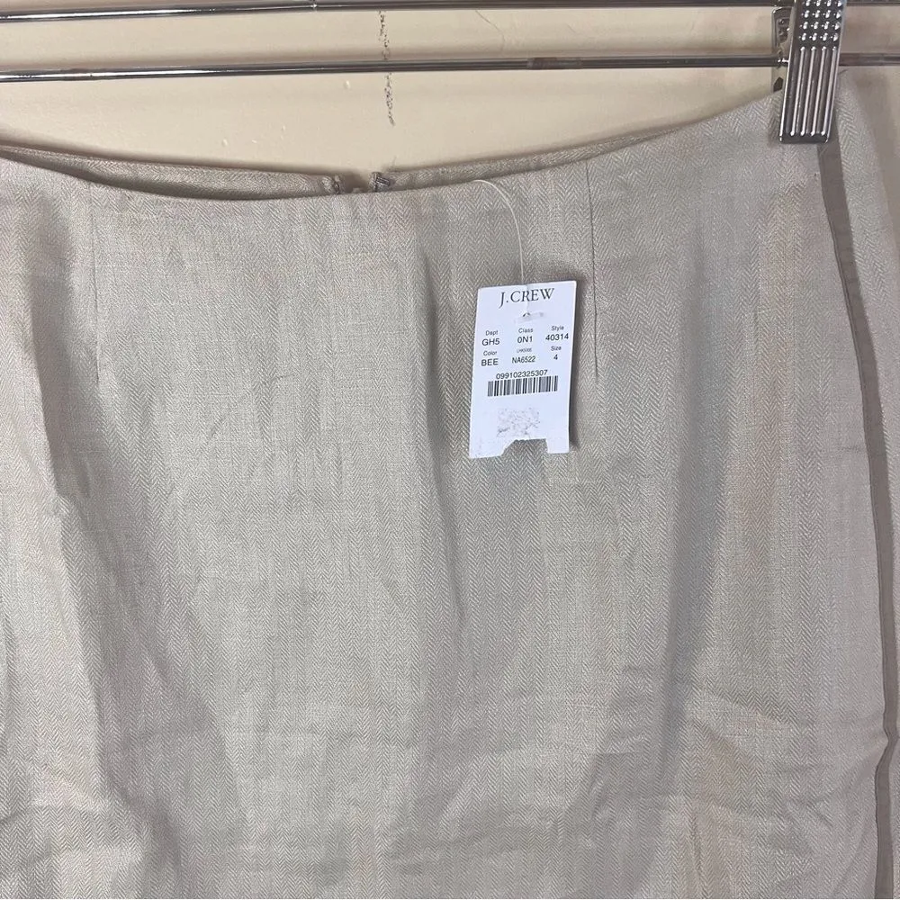 NWT J.Crew Linen Pencil Khaki Mini Skirt Size 4‎ Preppy Career Wear Straight - Image 2