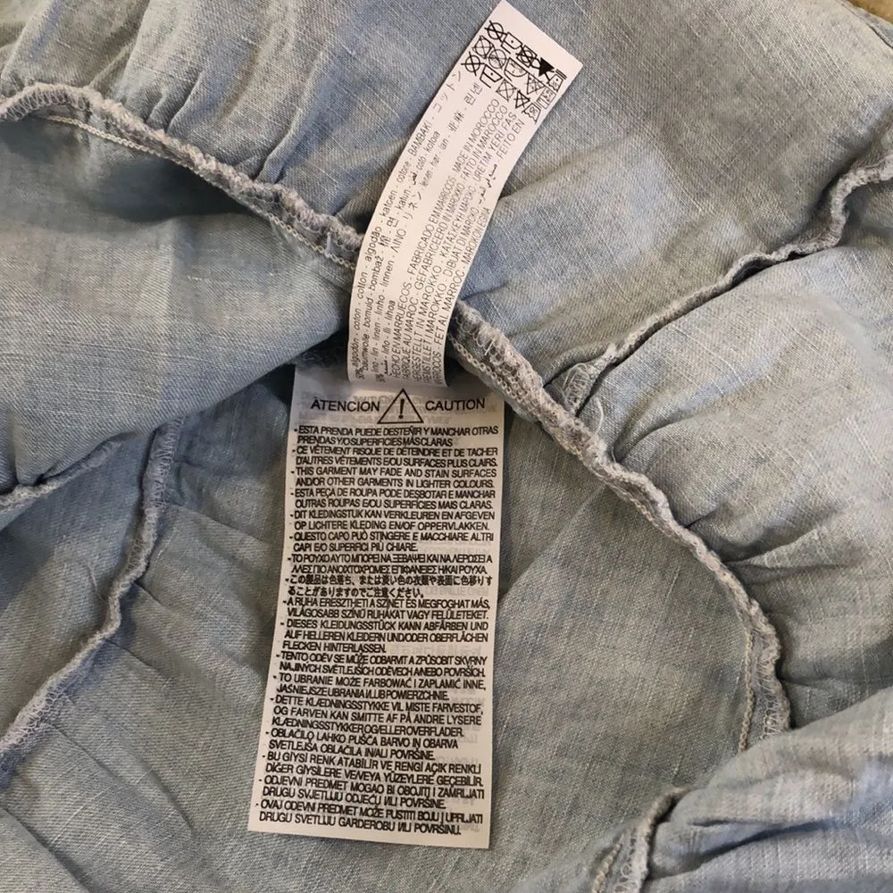 ZARA Blue V-Neck Short Puff Sleeve Babydoll Dress w Tiered Skirt Sz MD - Image 14