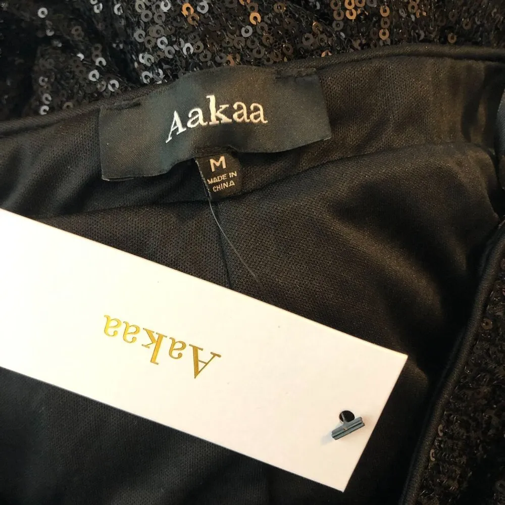 Aakaa Sequin Long Pants Wide Leg Pull On Black M - Image 4