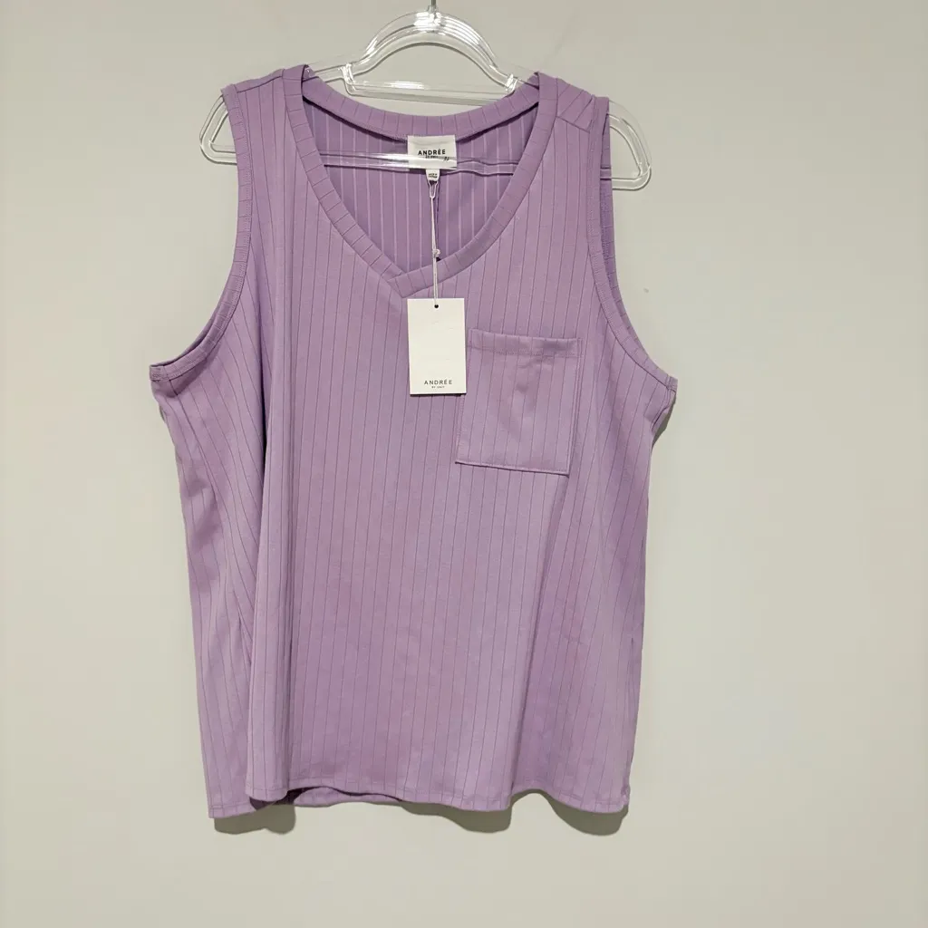 ANDREE BY UNIT Everyday ribbed sleeveless pocket tank top Lilac size 2X - Image 2