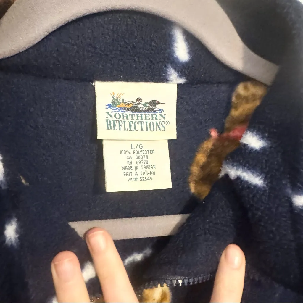 Vintage 90’s Northern Reflections Navy Fleece Jacket with Dog Pattern LARGE - Image 2